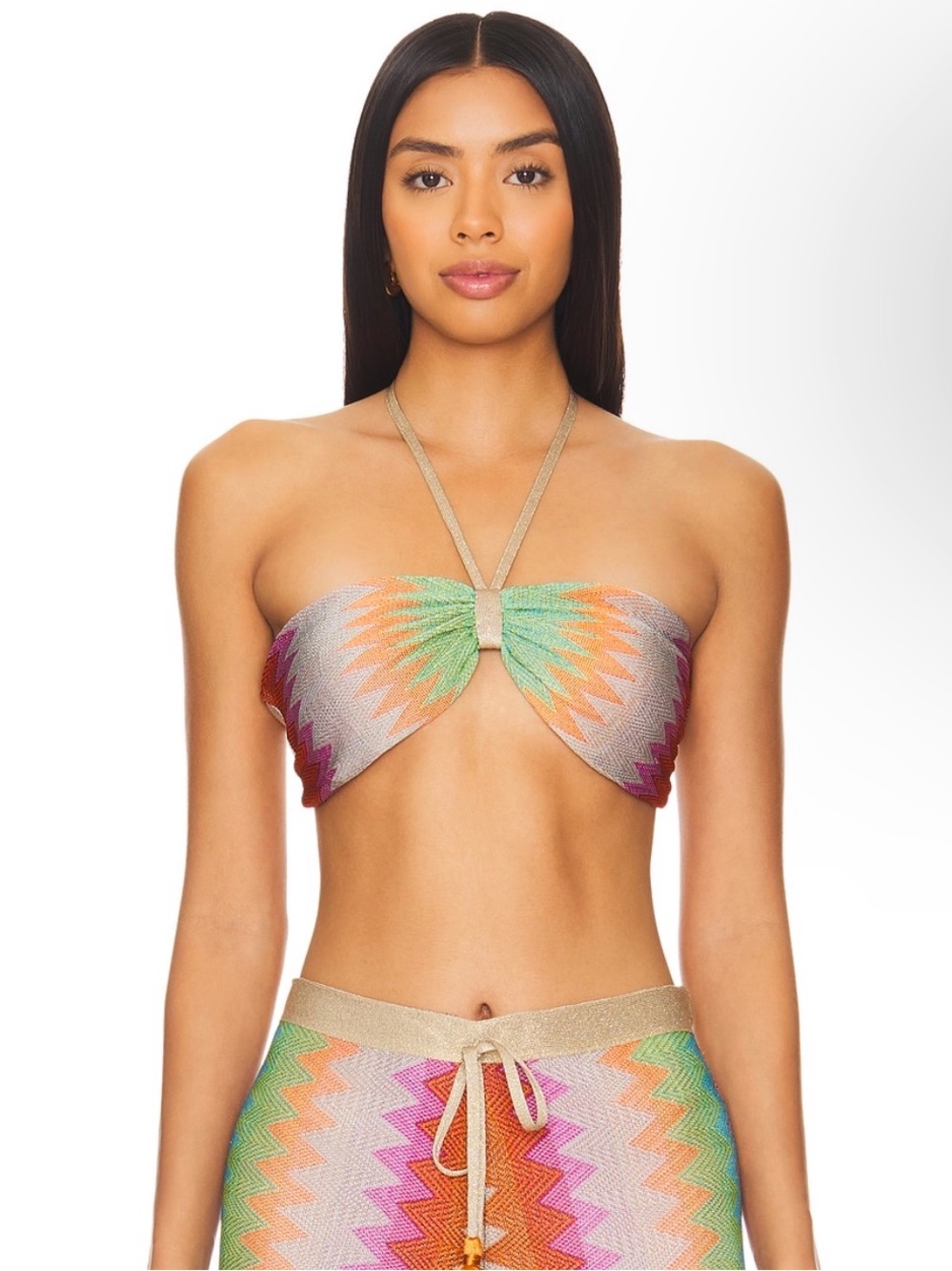 ALEXIS Annaliese Top Chevron Knit Bandeau Top with Gold Strap